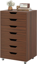7 Drawer File Cabinet 34.5 Vertical Storage Drawer Cart Under Desk Office Organizer Wooden Printer Stand Rolling Filing Cabinet for Home Office (Walnut)