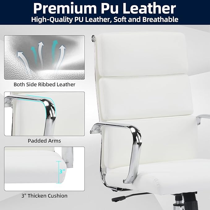 Office Chair Ergonomic Adjustable Desk Chair Mid Back Executive Comfortable Leather Lumbar Support Home Computer Chair with Padded Seat Swivel Wheels