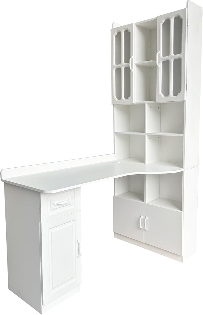 L-Shaped Corner Computer Desk for Home Office 52'' Writing Study Desk with Drawer &amp Bookshelf &amp Hutch Corner Gaming Computer Desks with Storage 2-in-1 L-Shaped Design Left Facing Table Wh