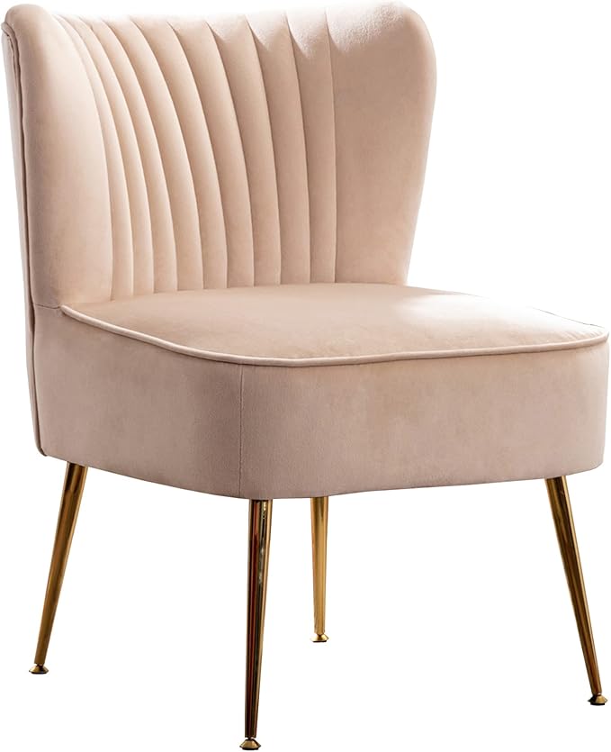 WO Indoor Furniture 22 Wide Tufted Velvet Accent Chair with Gold Metal Leg Rust and Scratch Resistant Premium Quality Seat for Your Den Living Room Bedroom Home (Tan)