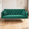 71 Velvet Futon Sofa Bed Convertible Sleeper Couch with 2 Pillows - Modern Loveseat Small Sofa 3-Angle Adjustable Backrest Golden Metal Legs for Living Room Bedroom Apartment Easy Assembly (Green)