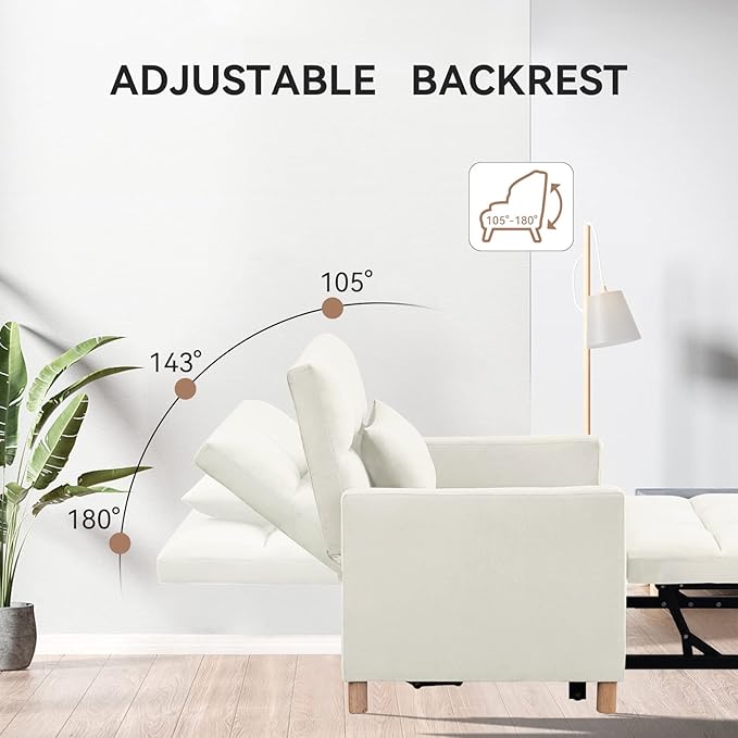 Convertible Sleeper Sofa Chair Bed3-in-1 Sleeper Chair Bed with PillowPull Out Single Armchair Sofa Bed with Adjustable Backrest Multi-Functiona Lounge Chair for Living Room（Beige）