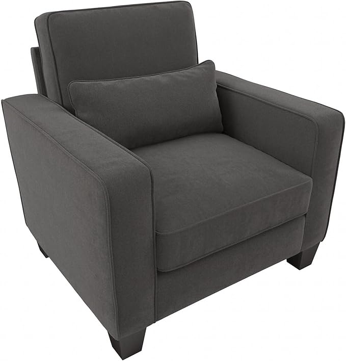 Bush Home Accent Chair with Arms Modern Armchair with Pet-Friendly Fabric Upholstery Living Room Stockton Collection Charcoal Gray Herringbone