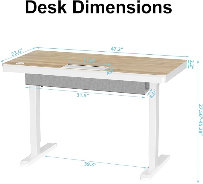 Electric Standing Desk with Drawer &amp Wireless Charging Height Adjustable Sit Stand Desk with USB Charging Station Hidden Cable Management Tray 48 Ergonomic Home Office Computer Desk Light Woo