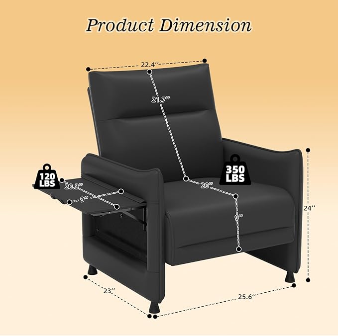 Faux Leather Accent Soft Chairs Set of 2 with Flip-Up Tray Table Side Pocket Ergonomic Soft Backrest &amp Elastic Cushion Modern Accent Chairs for Living Room Bedroom Black