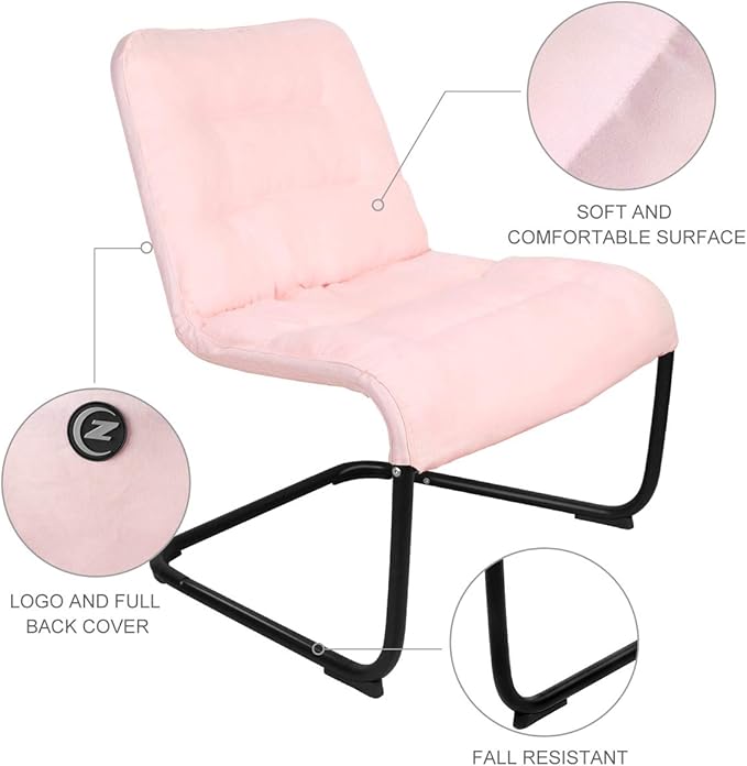 Upholstered Durable Metal Modern Chair with Soft Cushion Pink - Ideal for Bedrooms Living Rooms Dorms Indoor Spaces Accent and Lounging