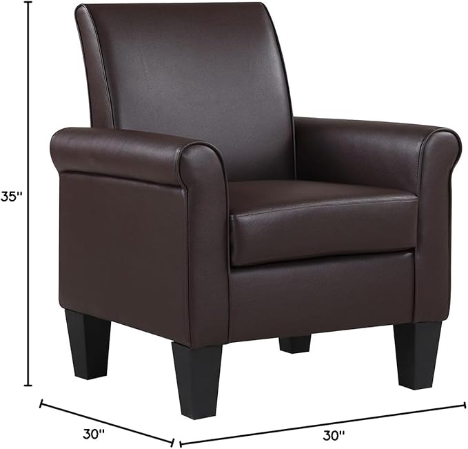 Lohoms Pu Leather Accent Chair Set of 2 Overstuffed Mid Century Modern Living Room Chairs Upholstered Comfortable Reading Chair Fake Leather Armchair for Bedroom Office -Brown
