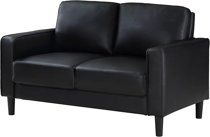 Coaster Home Furnishings - Ruth - Leatherette - Upholstered Loveseat with Track Arms Attached Seats and Backs and Straight Tapered Legs - Living Room - Black - 508362