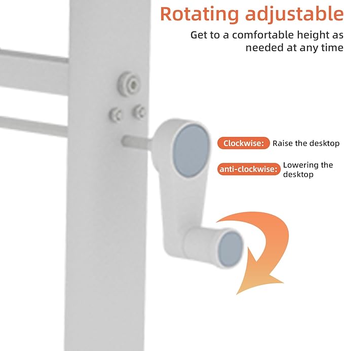 Adjustable Study Desk Hand-Crank Height Adjustable Sit-to-Stand Desk 60 x 80 cm Compact White Frame White Top Double-Column Stable Workstation for Home Office Study