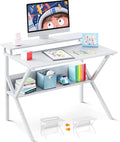 ODK Small Computer Desk 27.5 inch Desk for Small Spaces with Storage Compact Table with Monitor &amp Storage Shelves for Home Office Modern Style Laptop Desk Pure White