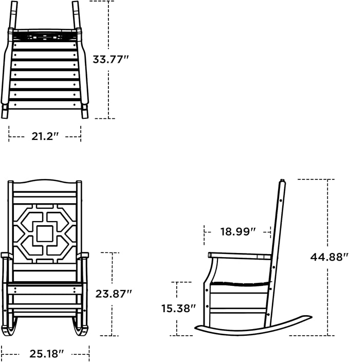 Martha Stewart by POLYWOOD Chinoiserie Outdoor Rocking Chair White Durable HDPE All-Weather Patio Furniture with Decorative Lattice Classic Porch Rocker for Deck Garden &amp Backyard Made in the