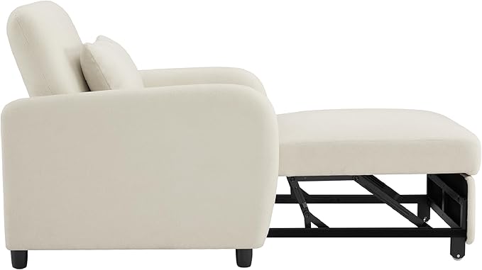 CHITA Sleeper Chair 3-in-1 Pull Out Convertible Single Sofa Bed with Adjustable Backrest Chenille Chaise Lounge Chair for Living Room Bedroom &amp Apartment Cream