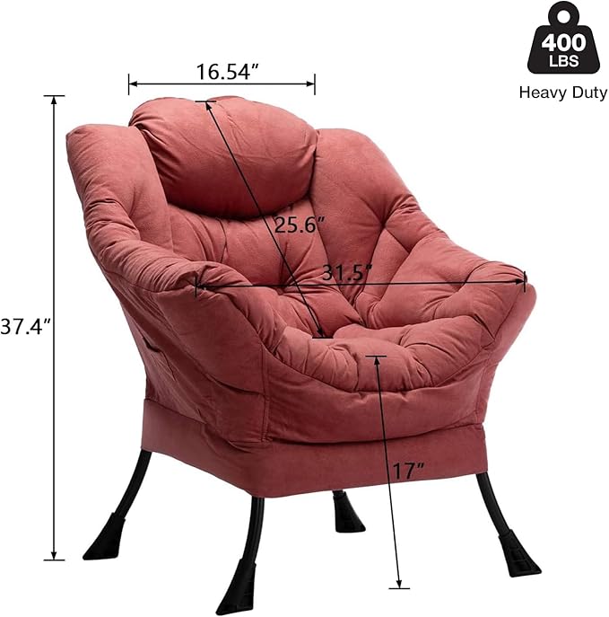 HollyHOME Lazy Chair with Armrest and Side Pocket Comfy Accent Lounge ChairLeisure Sofa Armchair for Living Room Bedroom Dorm or Small Spaces Oversized Reading Sofa Chair Textured Brick Red
