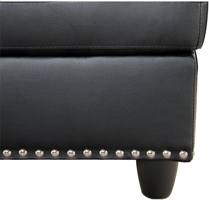 Devion Furniture Transitional PU Faux Leather Sectional Sofa with Lift-top Storage Ottoman for Living Room in Black Finish