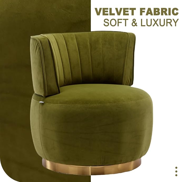 Luxyhome Swivel Barrel ChairMid Century Modern Accent ChairFluffy Velvet Upholstered Comfy ArmchairRound Sherpa Chair with Gold Base for NurseryLiving RoomBedroomOfficeWaiting Room Green
