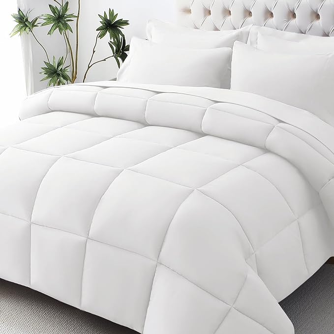 JOLLYVOGUE Full Comforter Set Ultra-Soft Bed in a Bag Full Size 7 Pieces Oeko-TEX Certified Bedding Set with Down Alternative Comforter Sheets Pillowcases &amp Shams White