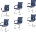 CIMOTA Waiting Room Chairs Leather Office Guest Chair Mid Back Reception Chairs with Sled Base for Meeting/Patient/Conference Room Navy Set of 6