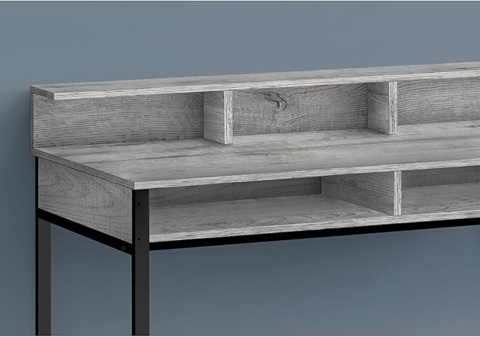 Computer Desk Standing Home Office Storage Shelves Grey Laminate Black Metal (48 Inch)