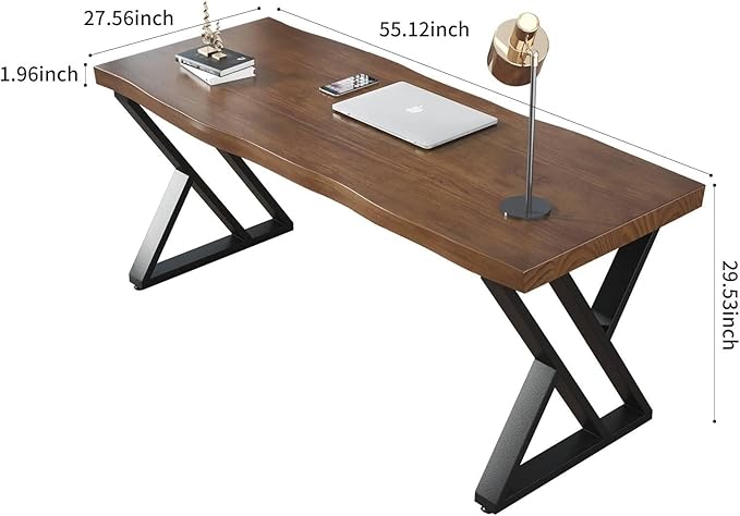 55inch Solid Wood Desk Wide Home Office DeskMetal Modern Industrial Writing Table Workstation Perfect Table for Your workspace Study Table Furniture in Rustic Natural Aged Brown