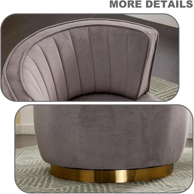 Luxyhome 360 Swivel Barrel Chair Velvet Modern Accent Chair Upholstered Mid Century Comfy Arm Chair Round Sherpa Side Chair for NurseryLiving RoomBedroomOfficeWaiting RoomGrey