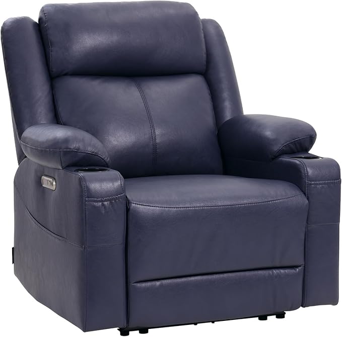 EONIX Wall Hugger Recliner for Small Space Real Zero Clearance Power Recliner Lazy Boy Recliner Chair with Cup Holders for RV Living Room Bedroom SXXY011990 Navy Blue