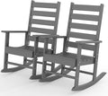 GREENVINES Outdoor-Rocking-Chairs-Set-of-2 | HDPE Plastic | Patio Rockers | Porch Rocker Chair | Shaker | Oversized | High Ladder Back | Big &amp Tall | PentaLuxe | Grey