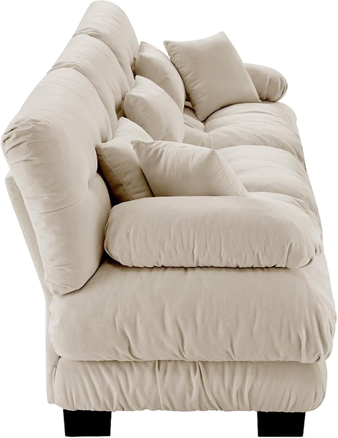 Modular Sectional Sofa 133.8 Oversized 3 Seater Sofa with 5 Pillows Deep Seat Long Sofa Chenille Comfy Soft Cloud Couch for Living Room (Light Coffee 3 Seat)