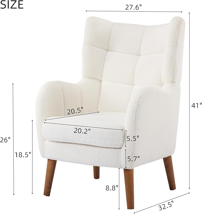 Accent Chair for Bedroom White Boucle Upholstered Armchair - Modern Small Comfy Reading Chair with High Back for Living Room Home Office Dressing Vanity Chair Dressing Room Small Spaces
