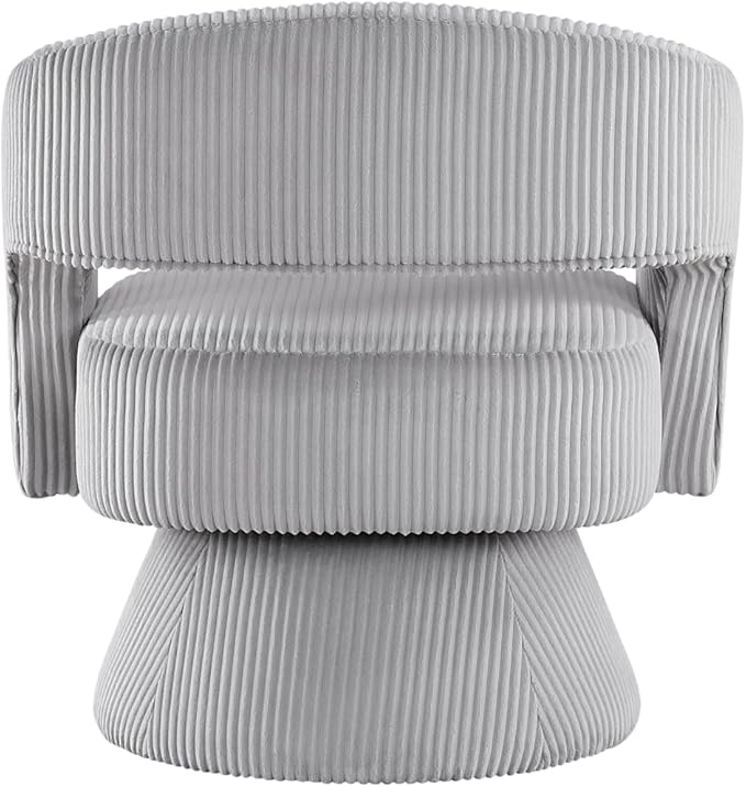 Modern Luxurious Swivel Accent Chair - Gray Corduroy Upholstery Plush Seating for Living Room or Home Office