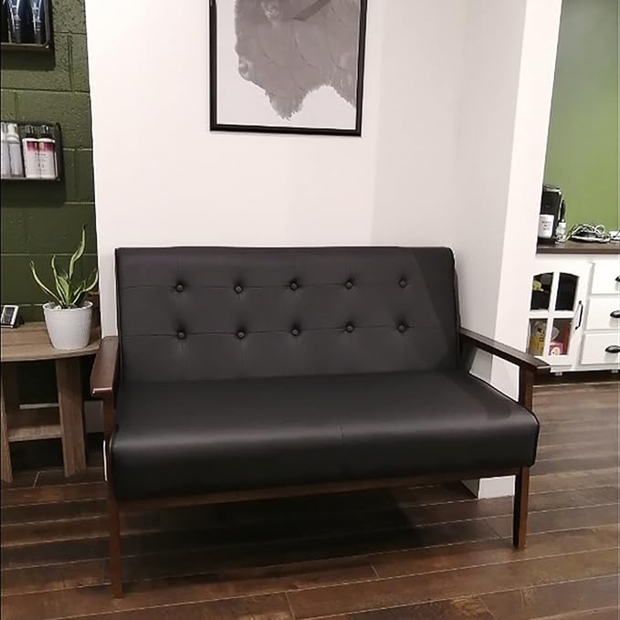 AODAILIHB Leather Sofa Couch Set 2 Accent Chairs &amp 1Loveseat Black Faux Leather Loveseats Mid Century Modern Office Couch for Small Space Waiting Room Living Room Furniture (3 Black)