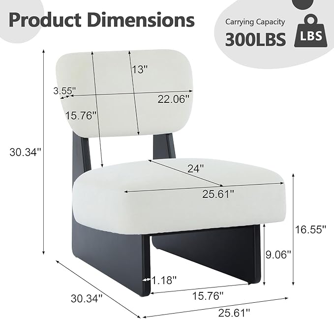 White Accent Chair Set of 2 for Small Spaces Armless Accent Chair for Bedroom Side Chairs &amp Comfy Chairs for Living Room Wood Base Comfy Cushion Bedroom Office (Black+White)