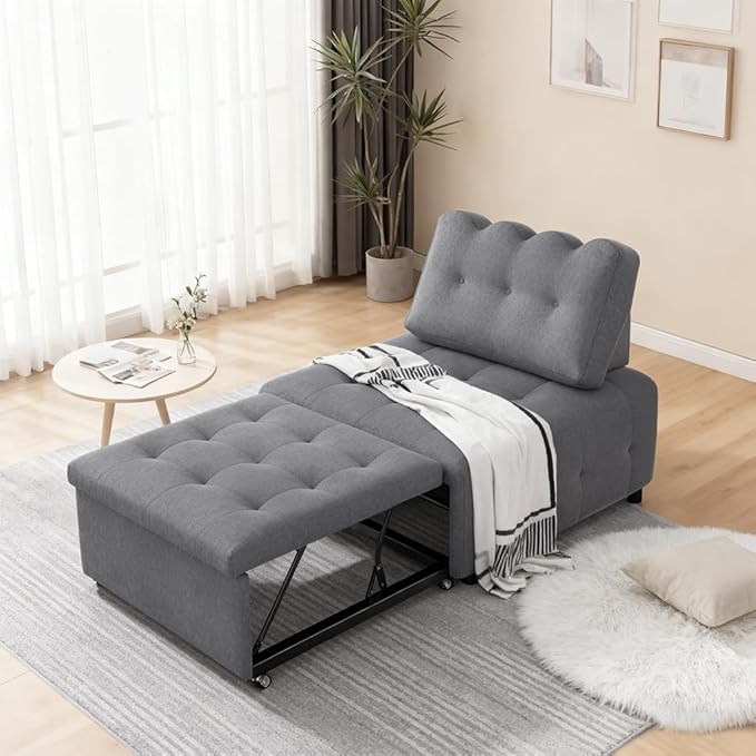 CMOHOMA Sleeper Sofa BedConvertible Pull Out Couch with Adjustable BackrestLinen Chaise Lounge ChairSectional Couches for Living RoomBedroomApartmenGray