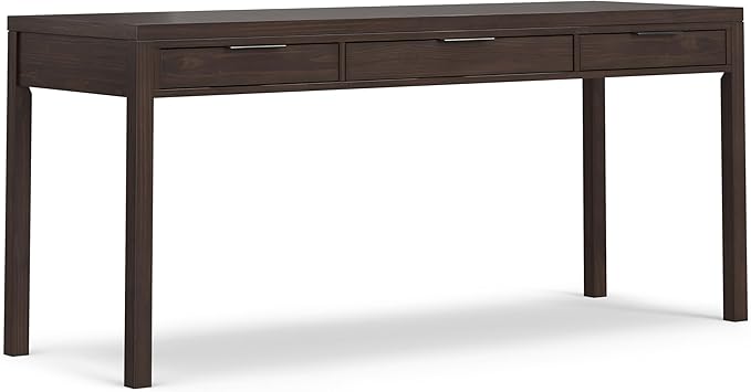 SIMPLIHOME Hollander Desk - 72 Inch Wide Solid Wood Writing Desk in Warm Walnut Brown Contemporary Modern Home Office Computer Table for Study with 2 Drawers and Flip-Down Keyboard Tray