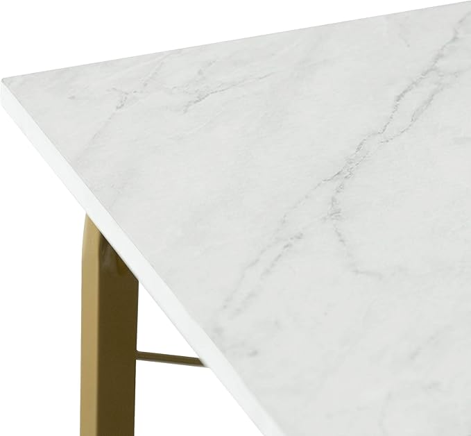 Versanora Teamson Home's Faux White Marble Top Compact Modern Desk with Brass-Finished Arched Legs and Sleek Contemporary Silhouette