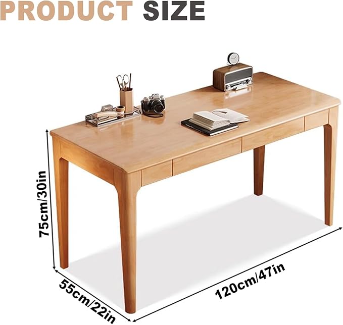 Solid Wood Desk with Drawers Writing Study Table for Small Spaces Mid Century Versatile Home Office Computer Workstation Wooded Vanity Table for Bedroom