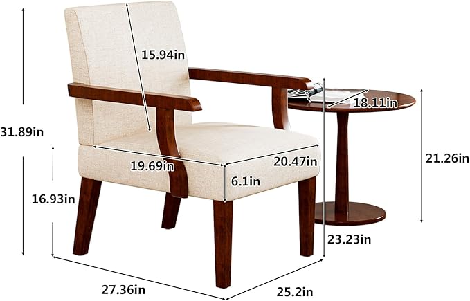 Accent Chairs Set of 2 with Side Table Modern Accent Armchair with Fabric Upholstered and Solid Wood Armrest Reading Leisure Arm Chair for Living Room Bedroom Waiting Room (Beige)