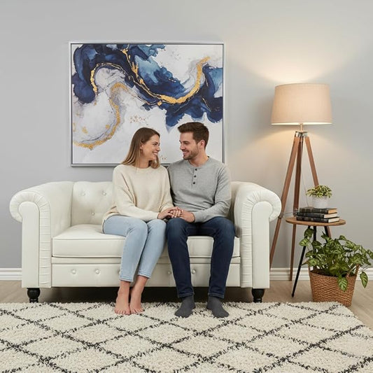 Naomi Home Modern Loveseat Sofa for Small Spaces – Faux Leather Loveseat Couch with Plush Cushions – Perfect for Young Couples &amp Family Living