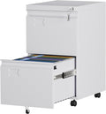 Aobabo 2 Drawer Filing Cabinet with Wheels Lockable Metal File Cabinet with Business Card Slot for Legal/Letter Size Home Office Required AssembledWhite