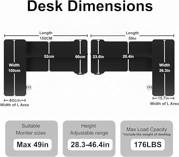 59 Inch L Shaped Standing Desk Electric Adjustable Height Corner Standing Desk Electric Sit Stand Table with Reversible Splice Boards for Computer Office Home (Rustic Brown)