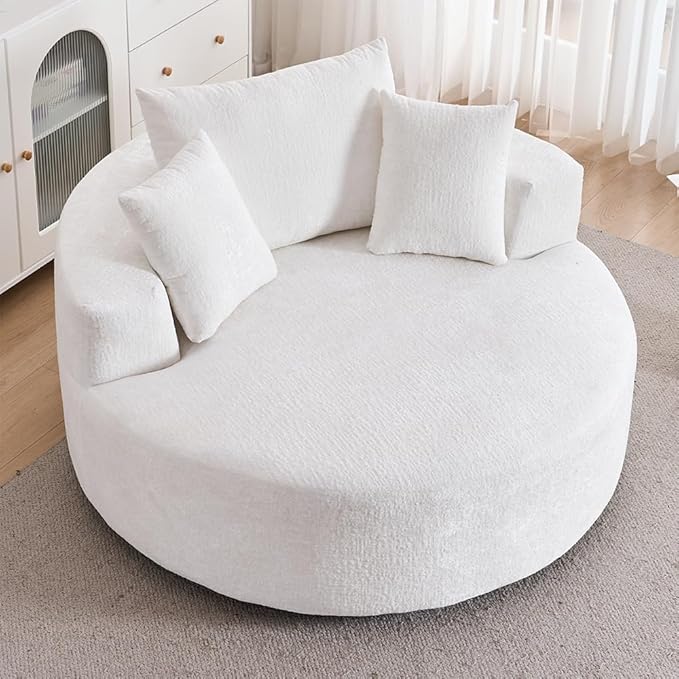 Swivel Accent Barrel Chair Oversized Modern Akili Upholstered Sofa Lounge Club Leisure Chair Round Chair for Hotel Living Room (Beige Chenille)