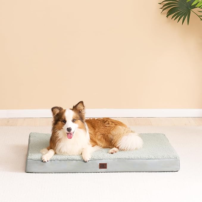EHEYCIGA Orthopedic XXL Dog Beds for Jumbo Dogs with Removable Washable Cover for Crate Greyish Green 47x29