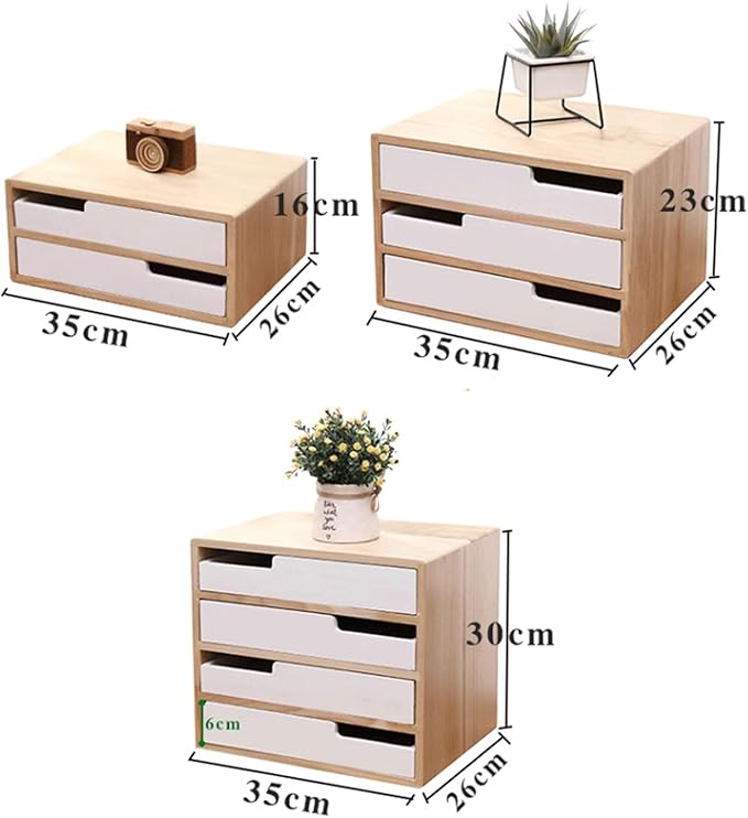 Aimeryup Storage Box File Cabinet 2-tier/3-tier/4-tier Wooden Desktop Clip with Drawer Desk Cabinet Study Office(Size:35X26X16CMColor:A)