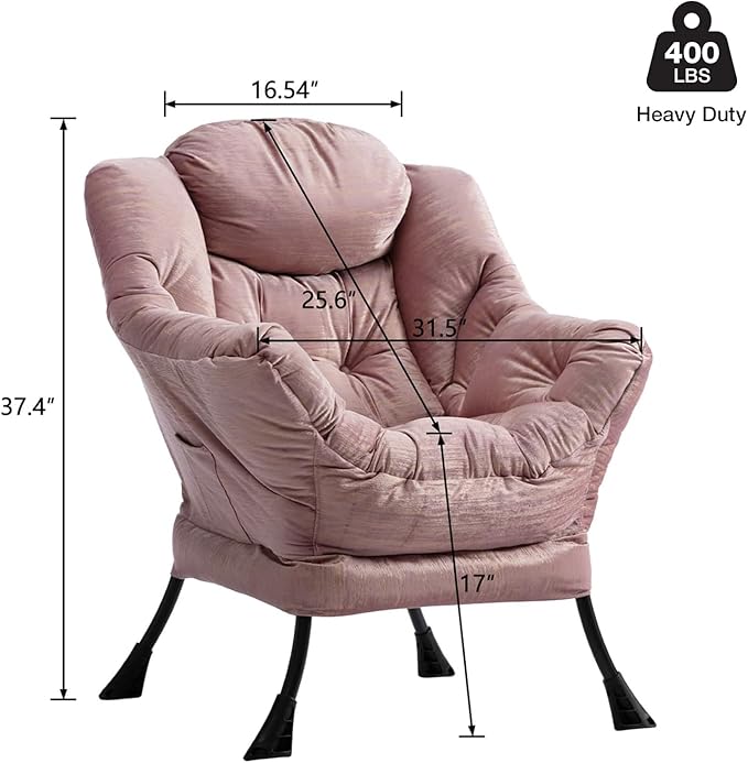 HollyHOME Lazy Chair with Armrest and Side Pocket Comfy Accent Lounge ChairLeisure Sofa Armchair for Living Room Bedroom Dorm or Small Spaces Oversized Reading Sofa ChairVelvet Gilding Pink