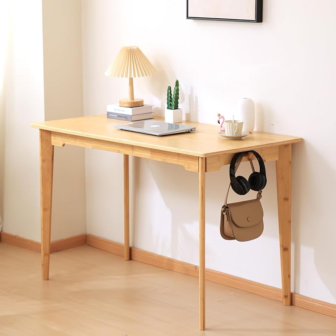 Maydear 47 Bamboo Multipurpose Study Writing Desk with Drawer Modern Simple Computer &amp Laptop Table Dining Table for Bedroom Living Room Home and Office Kitchen Natural