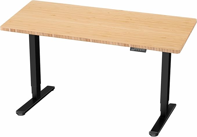 VIVO Electric 60 x 24 in Dual Motor Sit Stand Desk Memory Height Adjustment 2B Series Bamboo Top Black Frame DESK-KIT-2B6O