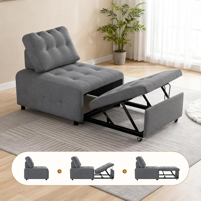 CMOHOMA Sleeper Sofa BedConvertible Pull Out Couch with Adjustable BackrestLinen Chaise Lounge ChairSectional Couches for Living RoomBedroomApartmenGray