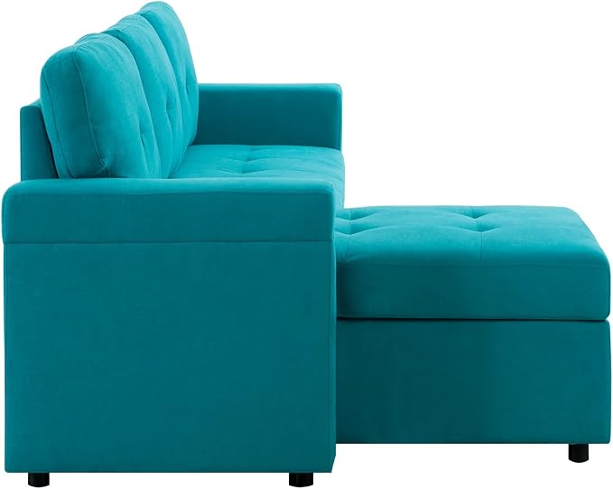 Naomi Home 85 in. Convertible Sofa with Storage Reversible L Shape Sofa Couch with Chaise Comfy Couches for Living Room Teal/Velvet