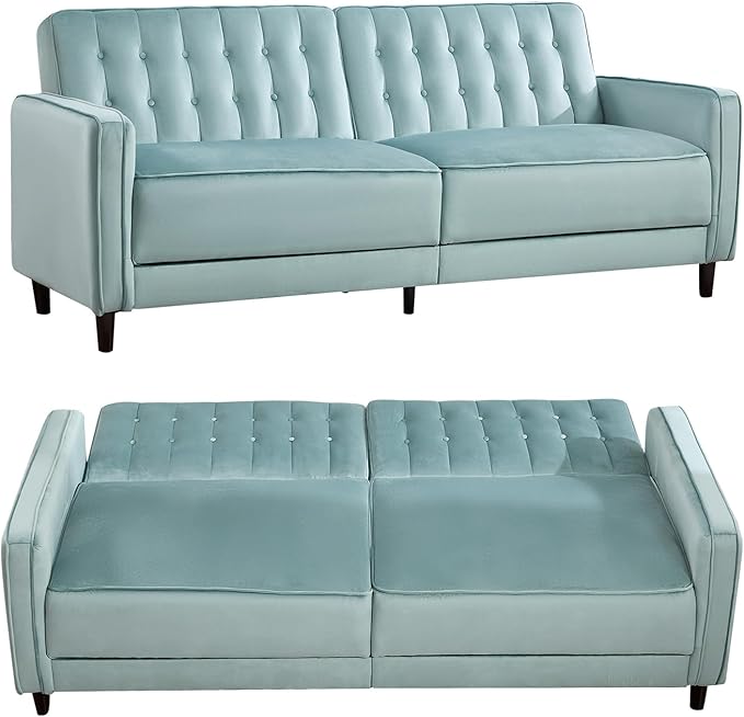 CANMOV Convertible Sofa Bed82″Fabric Futon Couch with Adjustable Backrest3 in 1 Convertible Comfy Loveseat Recliner Sleeper Sofa Bed for Living RoomBlue