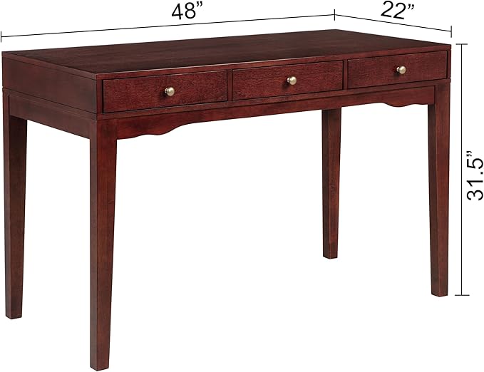 eHemco Solid Wood Library/Home Office Writing Desk with 3 Drawers Cherry