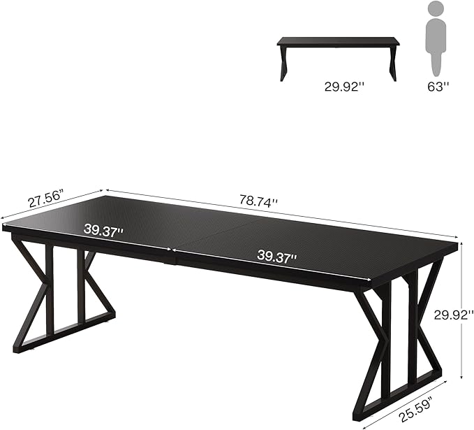 Tribesigns 78.74-Inch Large Executive Desk Industrial Home Office Computer Desk Simple Long Writing Study Table Business Furniture (Black)